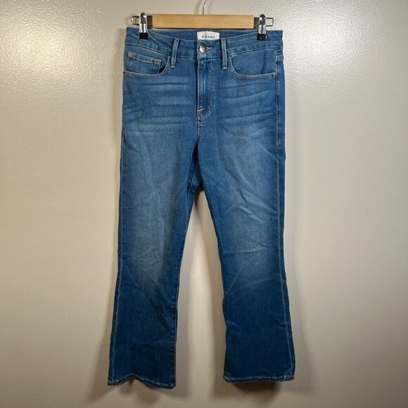 Frame Le Crop Mini Boot Jeans Womens Size 28 High Rise Blue Medium Wash Denim - Picture 1 of 10